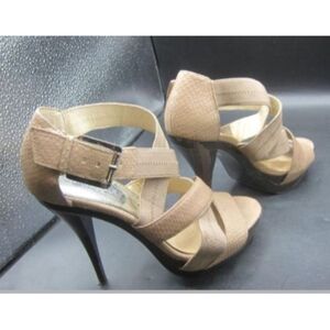 Michael‎ Kors Strappy  Snake Skin Print Tan Heels Size 7.5